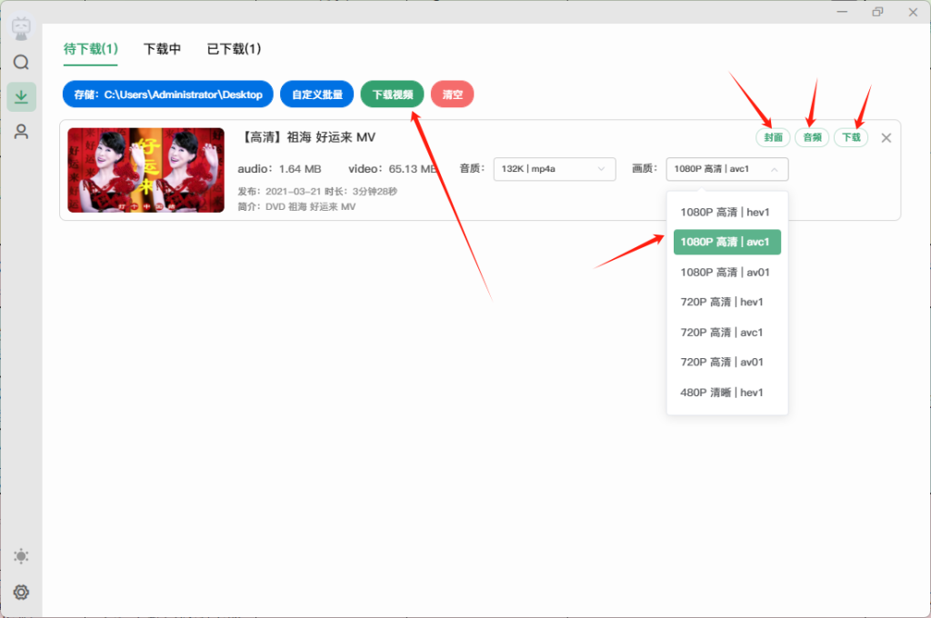 Bilidown B 站视频下载工具 单集 / 批量下载 含封面弹幕字幕 1080P/4K 兼容 Win/Mac MP4 格式